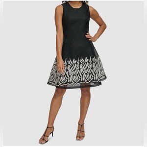 DKNY-Women's Embroidered Mesh Sleeveless Fit & Flare Dress Sz-14